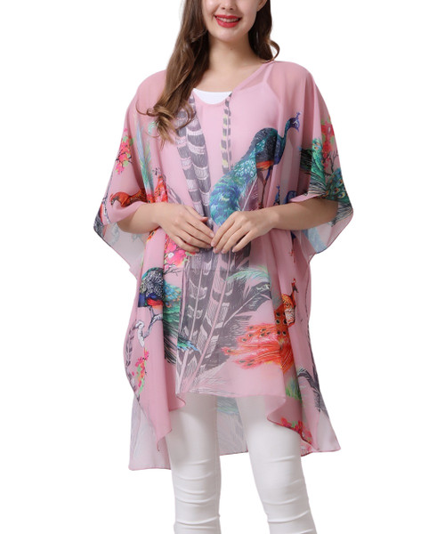 Teal Peacock Feather V-Neck Floral Tunic