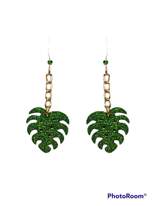GREEN MONSTERA CHAIN DANGLE