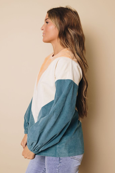 Suki Balloon Sleeve Corduroy Sweatshirt