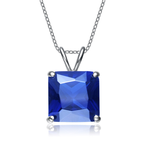Collette Z Sterling Silver Blue Cubic Zirconia Rhodium Plating Clear Pendant