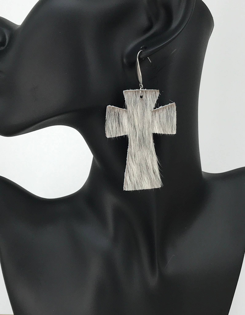 Hair On Cross Leather Earrings 