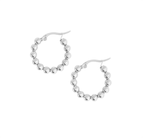 ROCCO SMALL BEADED SILVER HOOP EARRINGS