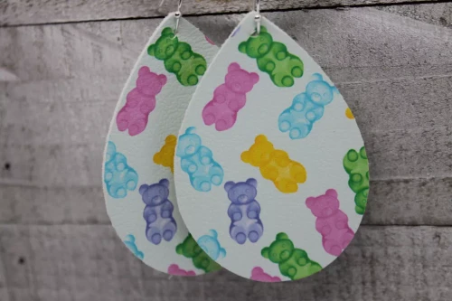 Gummy Bears Teardrop Faux Leather Earrings