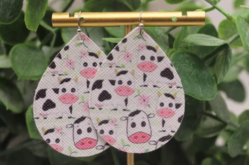 Floral Cows Mini Faux Leather Earrings