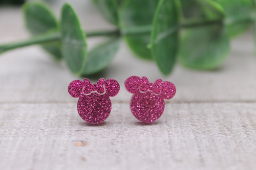 Glitter Mouse with Bow || Stud Earrings || Hypoallergenic