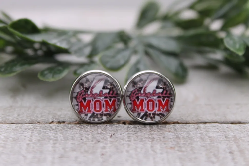 Baseball Mom Lightning Bolt on Leopard Stud Earrings
