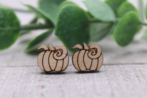 Pumpkin Wood Stud Earrings