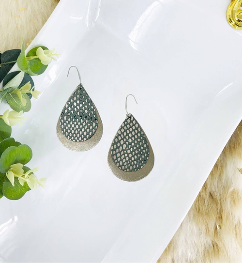 Pewter and Bronze Snake Leather Dangle Earrings