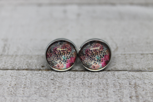 Colorful Pastel Leopard  Glass Stud Earrings
