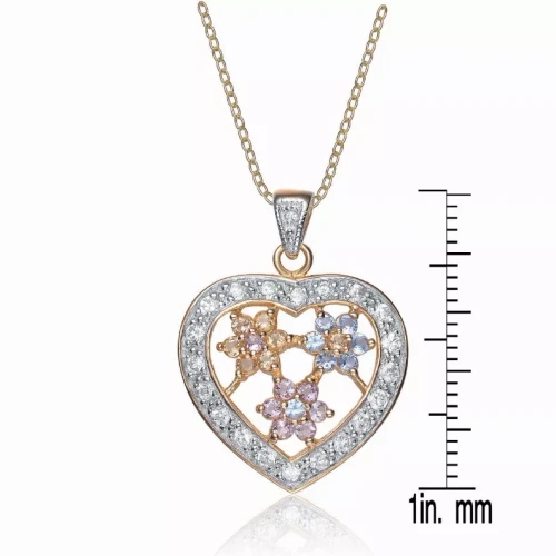 Collette Z Sterling Silver White Cubic Zirconia Gold Plating Clear Lilac Blue and Yellow Cubic Zirconia Pendant