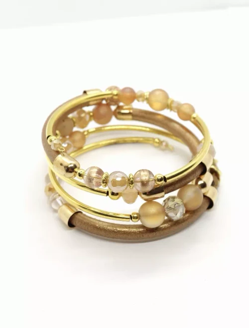 Wrap Bracelets-Rachel in Champagne Leather & Blush