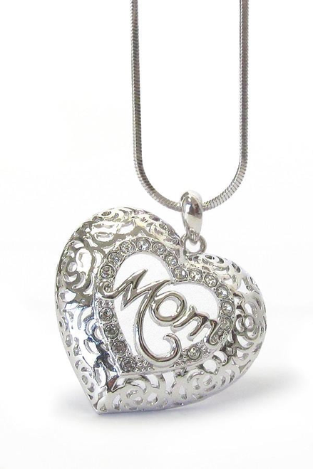 Mothers Day Mom Crystal Heart Pendant Necklace