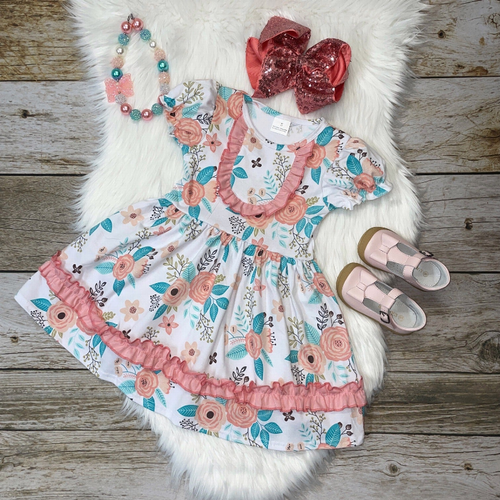 Floral Dress with Ruffle Trim