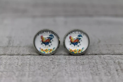 Farm Life Rooster  Glass Stud Earrings