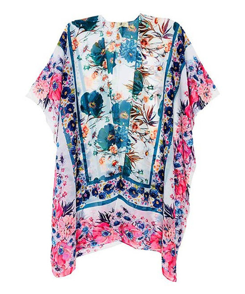 Teal Silk Blend Floral Kimono