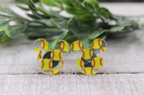 Softball Mouse || Stud Earrings || Hypoallergenic