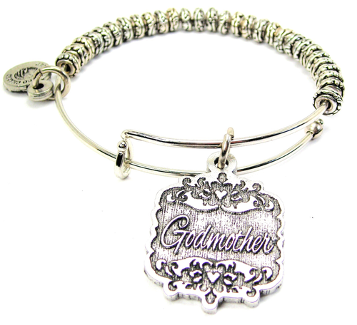 Godmother Victorian Scroll Metal Beaded Bangle Bracelet