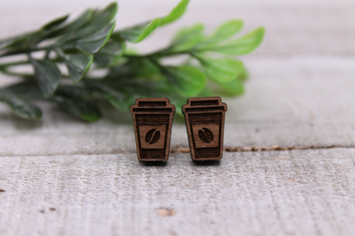 Coffee Cups || 12mm Wood Stud Earrings 