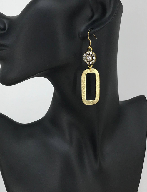 Rhinestone & Brush Gold Pendant Earrings 