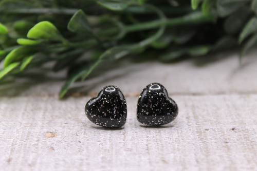 Black Glitter Heart Stud Earrings