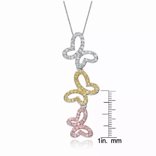 Collette Z Sterling Silver Cubic Zirconia and White Orange and Pink Cubic Zirconia Necklace