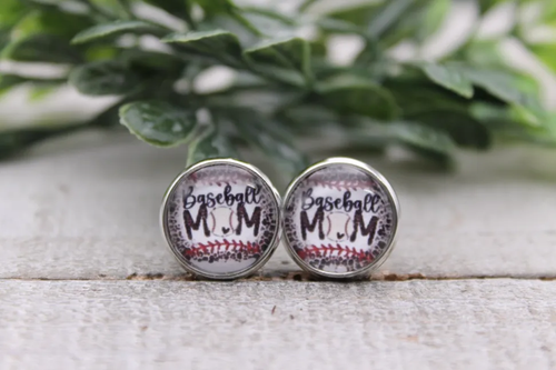 Baseball Mom Heart Leopard Stud Earrings