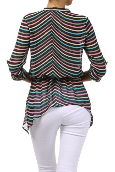 Stripe Buttoned Down Top with Cinched Waist