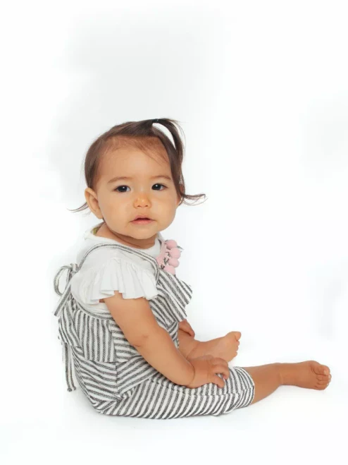 Striped Dropped Crotch Ruffle Romper and Butterfly Sleeves Top Set