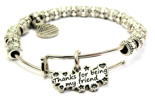 Thanks For Being My Friend Metal Beaded Bangle Bracelet
