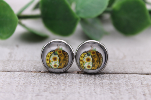 Sunflower Pumpkin | Glass Stud Earrings | Hypoallergenic
