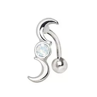 316L Stainless Steel Crescent and Full Moon Top Down Navel Ring