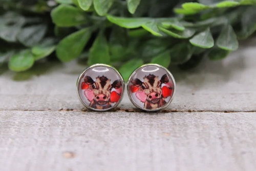 Cow with Hearts || Stud Earrings