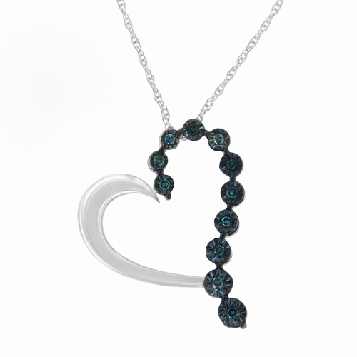 Sterling Silver 1/10carat Total Diamond Weight Treated Blue Rose Cut Diamond Heart Pendant Necklace