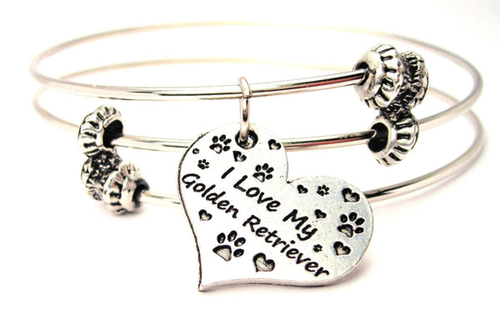 I Love My Golden Retriever Triple Style Bangle Bracelet