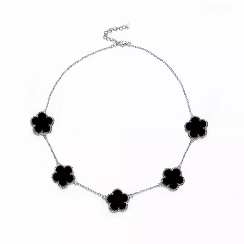 Collete Z Sterling Silver Black Flower Necklace