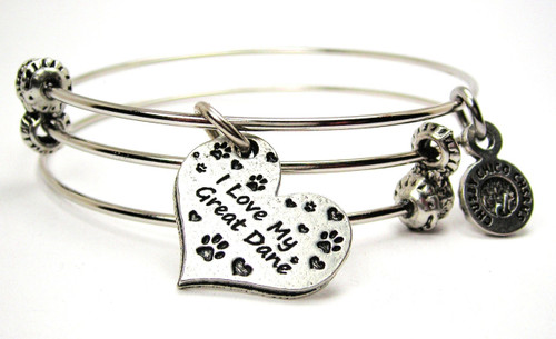 I Love My Great Dane Triple Style Bangle Bracelet