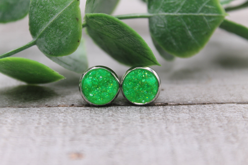Sparkle Neon Green Mini  Druzy Stud Earrings