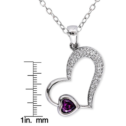 Collette Z Sterling Silver White and Purple Cubic Zirconia Heart Necklace