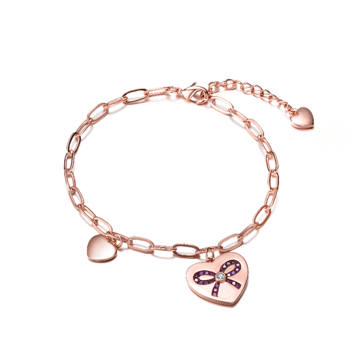 Collette Z Sterling Silver with Rose Gold Plated Heart Paper Clip Chains Bracelet