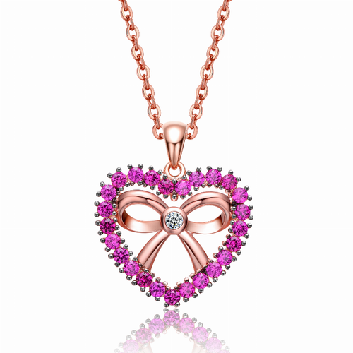 Collette Z Sterling Silver with Rose Gold Plated Heart-Bowtie Pendant Necklace
