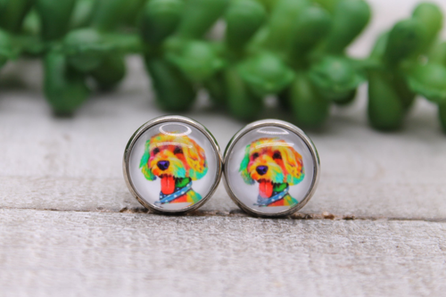 Watercolor Cockapoo Dog Breed || 12mm Glass Stud Earrings