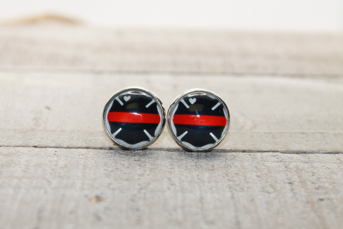 Line Badge Glass Stud Earrings