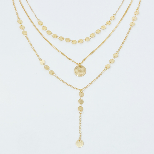 Disc Drop Layered Necklace
