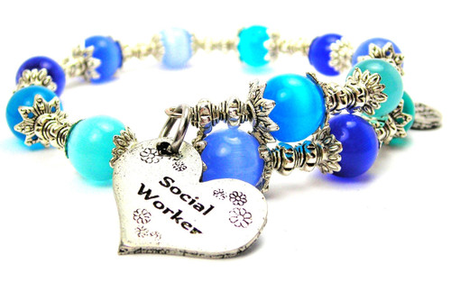 Social Worker Cat's Eye Beaded Wrap Bracelet