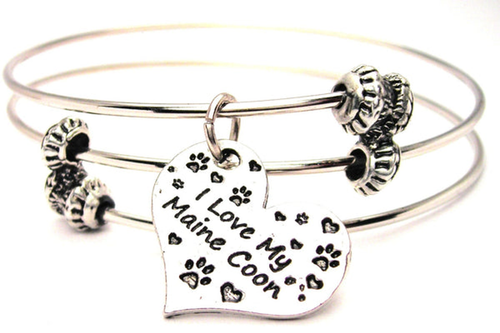 I Love My Maine Coon Triple Style Bangle Bracelet