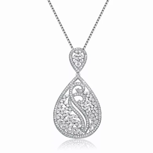 Collette Z Sterling Silver Cubic Zirconia Intricate Pear Drop Necklace