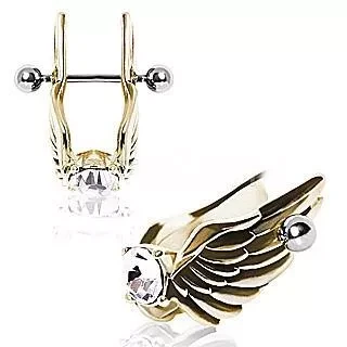 Gold-Plated Feathered Angel Wings with Gem Cartilage Earring