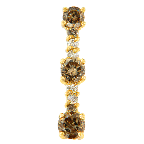 14 Karat Yellow Gold 1 Carat Total Diamond Weight White and Champagne Round Cut Diamond Drop Pendant Necklace 