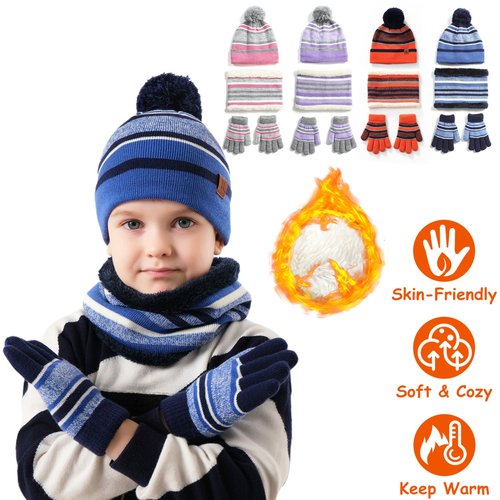 Winter Kids Knitted Hat Scarf Gloves 
