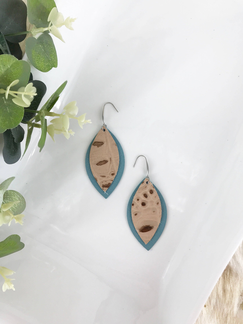 Peacock  Crocodile Leather Dangle Earrings